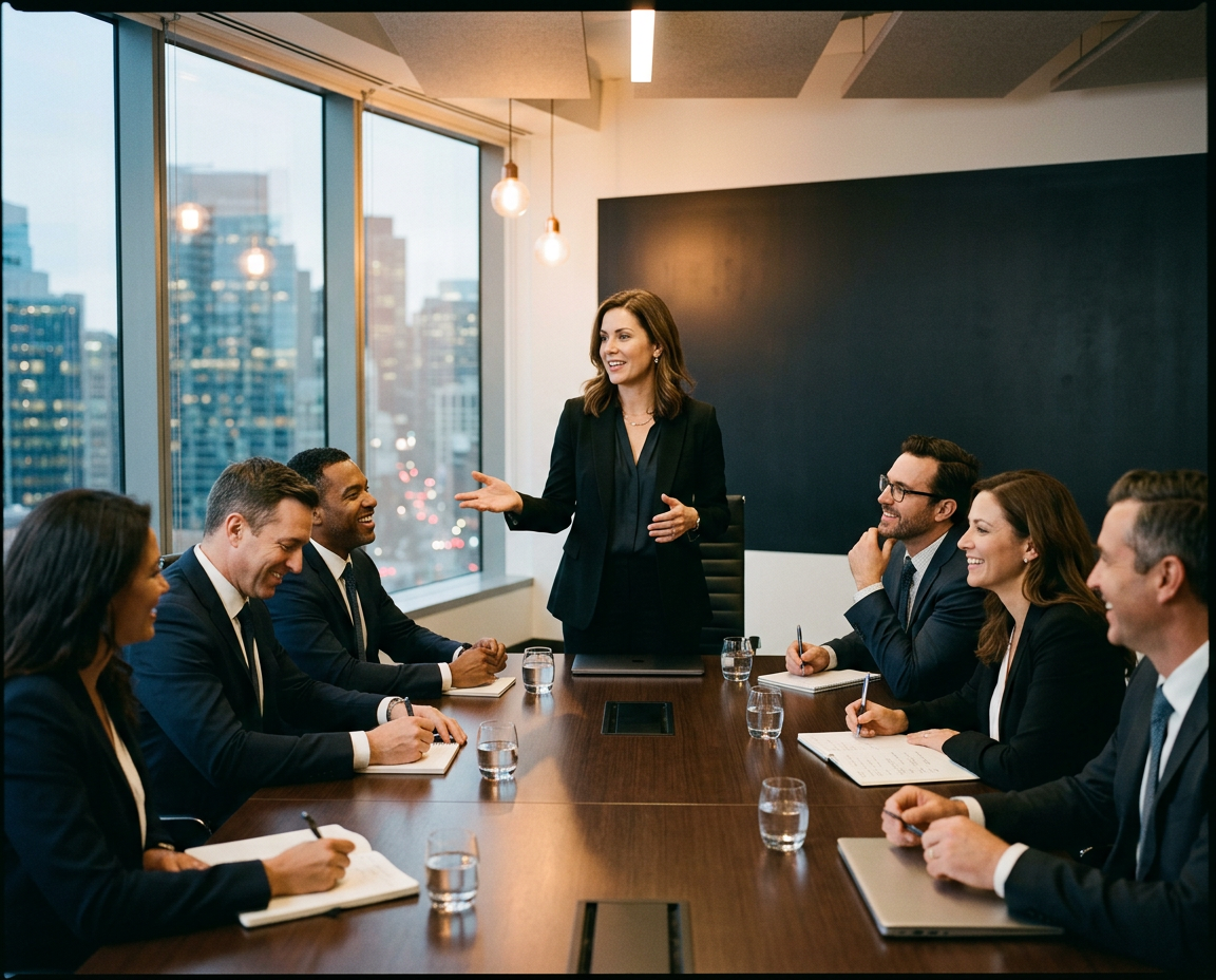 Commercial team in a persuasive storytelling session